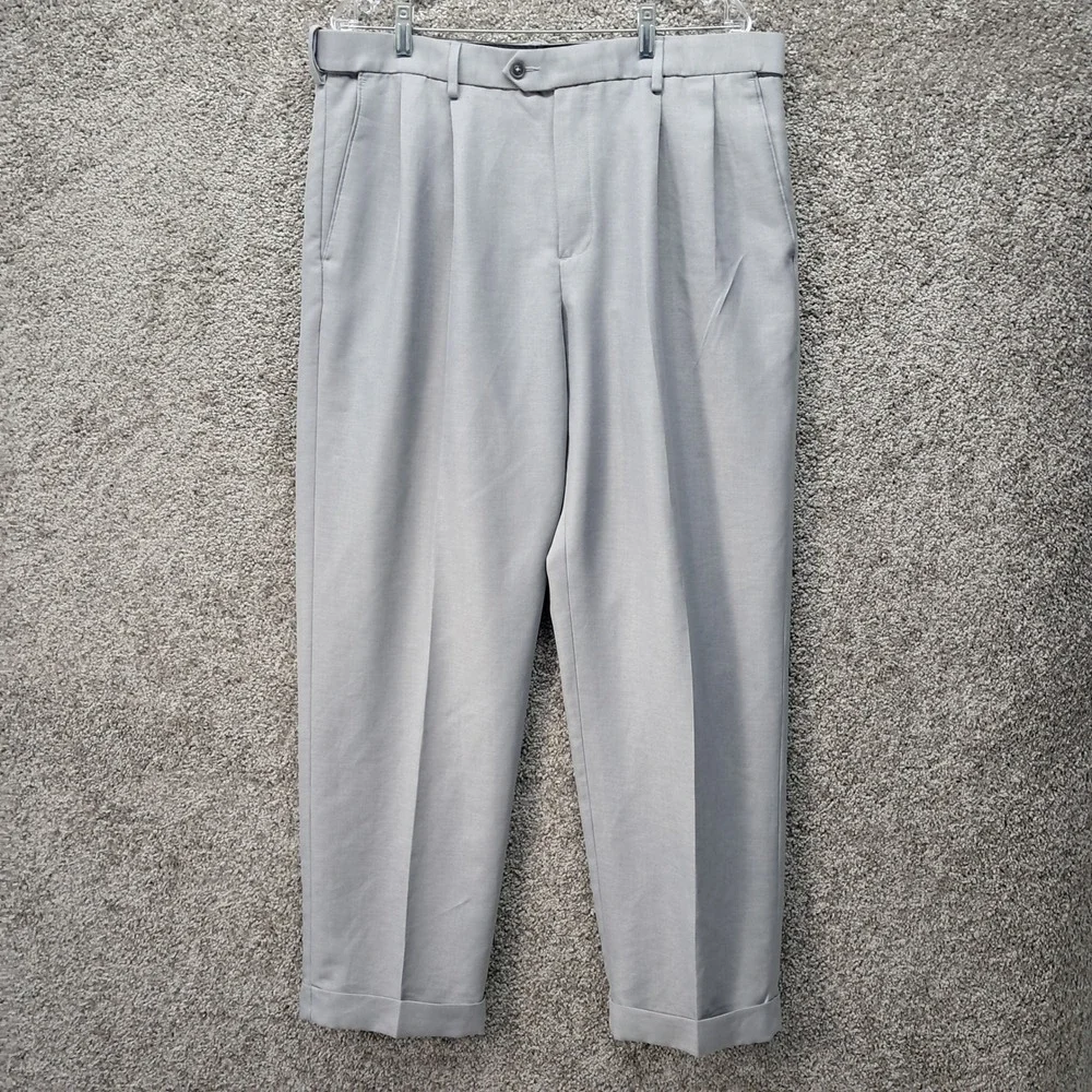 Croft & Barrow‎ Mens Pleated Dress Pants 38x32 Gray Cuffed Straight Leg Trousers